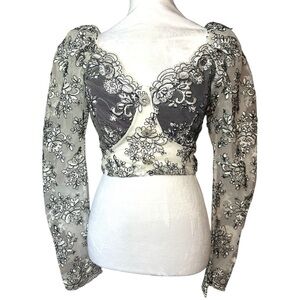 Elegant Floral Lace Blouse in Black and white
